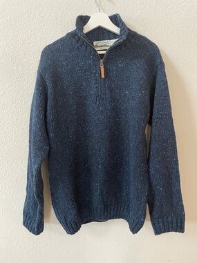 Aran Crafts Navy Blue Half-Zip Wool Sweater